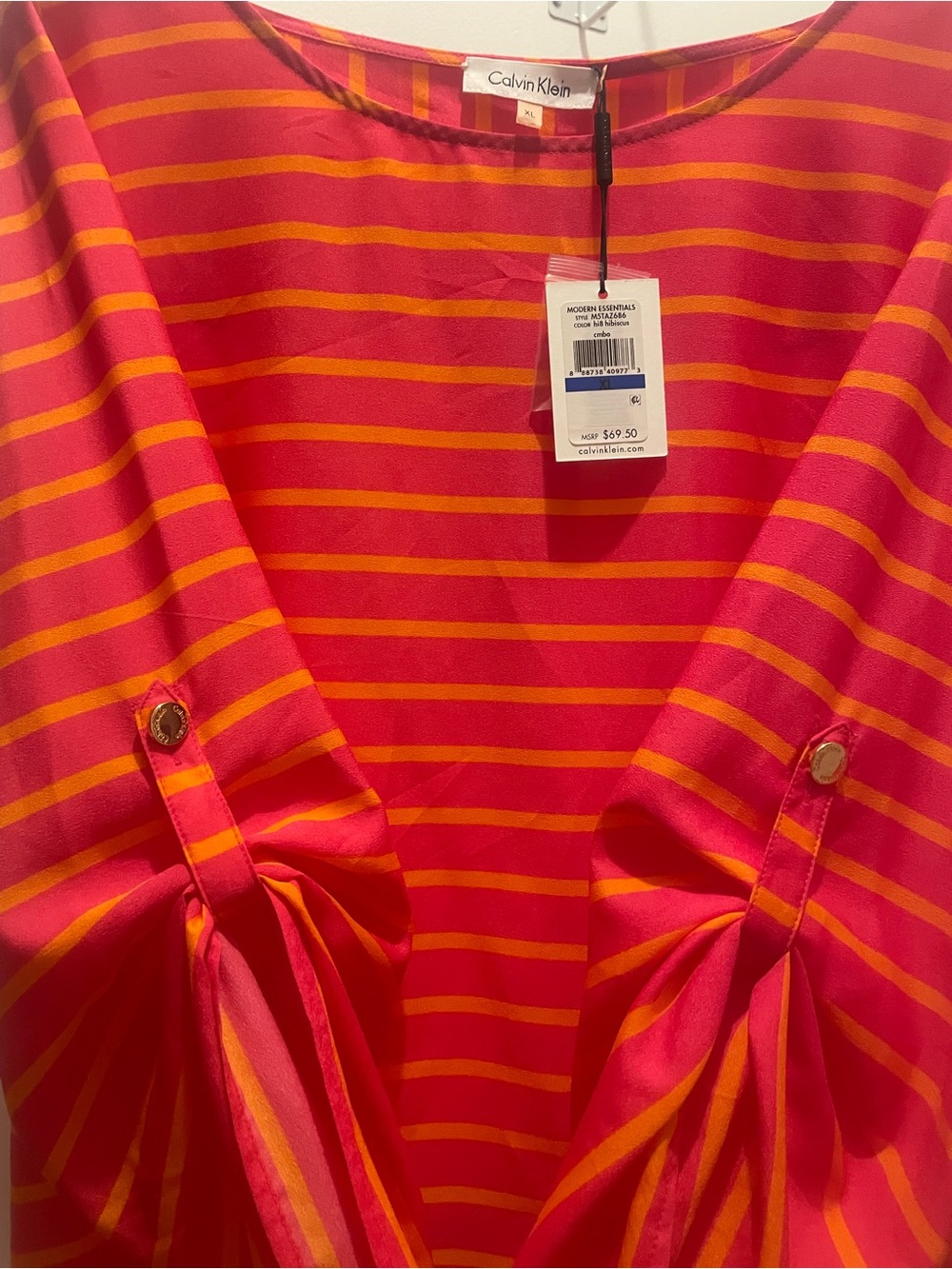 Calvin Klein Hot Pink and Orange Striped Long Sleeve Top
